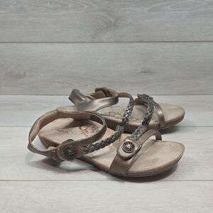 Aetrex Women Metallic Braided Sandals Leather Slide Shoes Sz 9